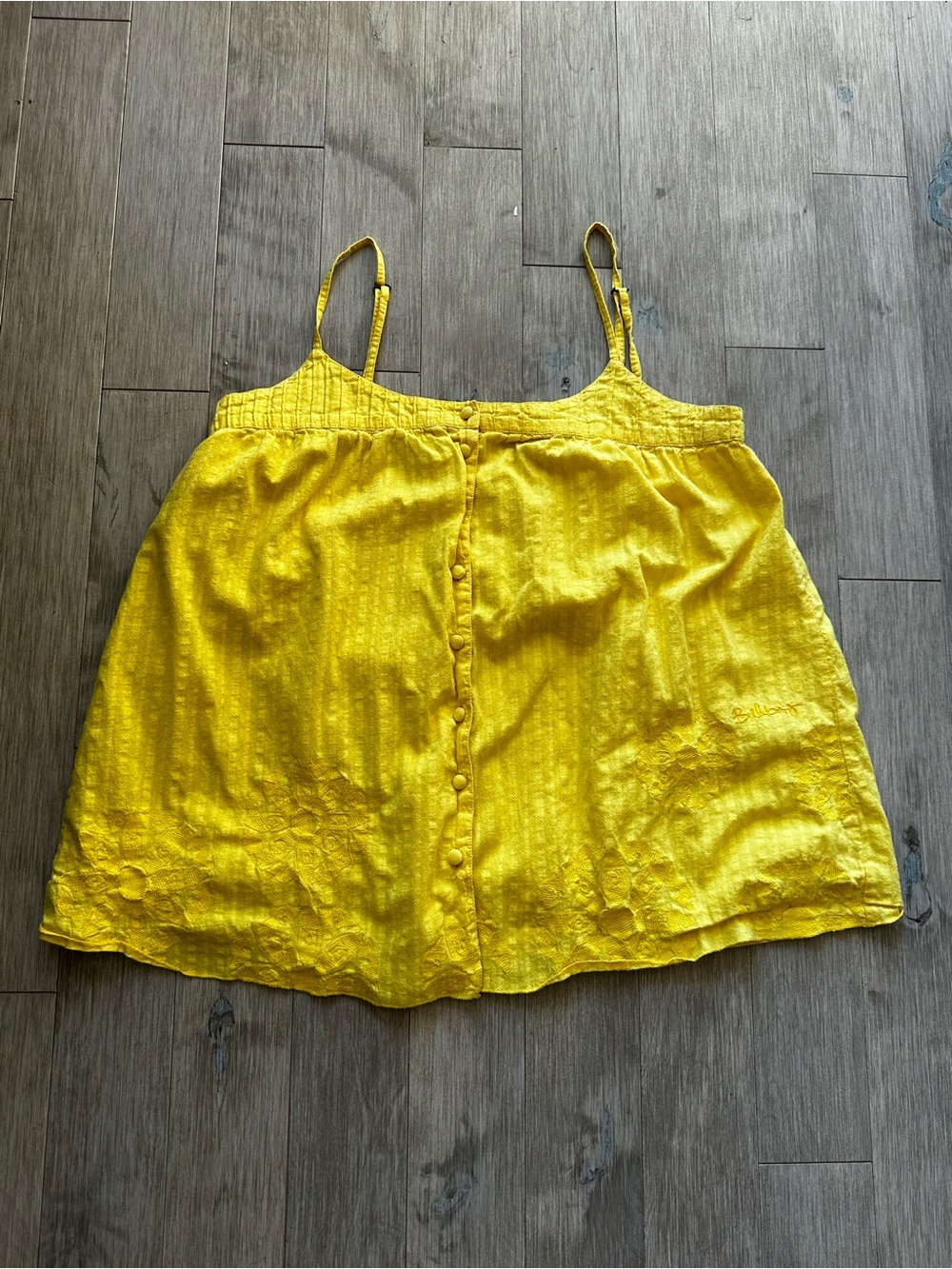 Billabong 100% Cotton‎ Yellow Tank Top with Front Detail Size Large